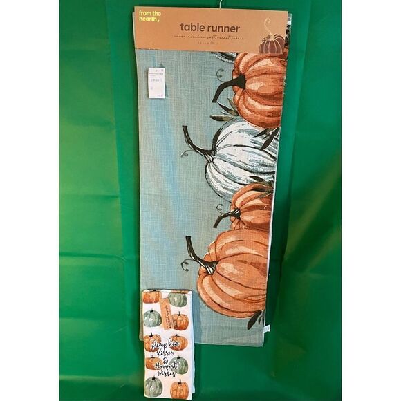 From The Hearth Blue Pumpkin Table Runner Kitchen Towel Bundle - Picture 2 of 10
